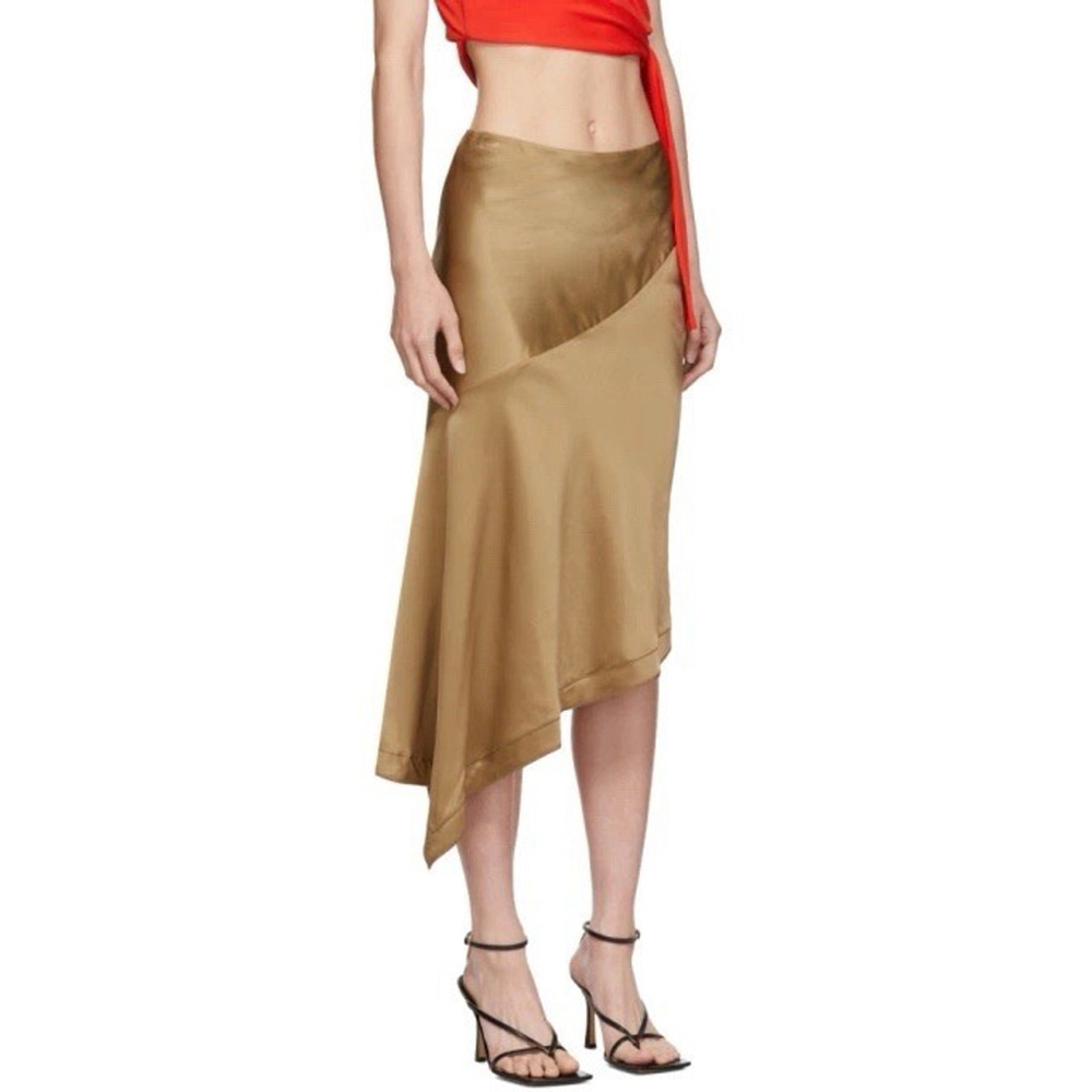 Helmut Lang NWT Asymmetrical Hi-Rise Satin Slip Skirt Tan Gold (Trench) Size 6